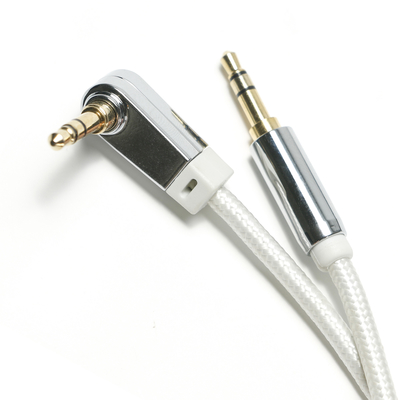 White AUX Digital Audio SPDIF Cable 90° 3.5mm Knited rope Plated Aluminum Alloy For Sound Speaker Car Audio 0.92M