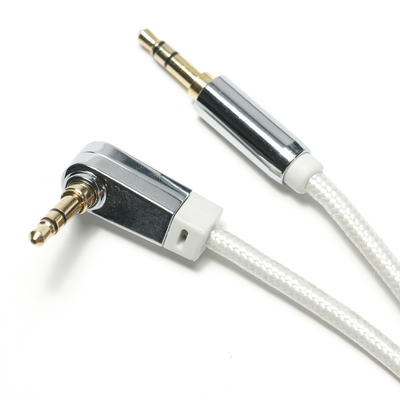 White AUX Digital Audio SPDIF Cable 90° 3.5mm Knited rope Plated Aluminum Alloy For Sound Speaker Car Audio 0.92M