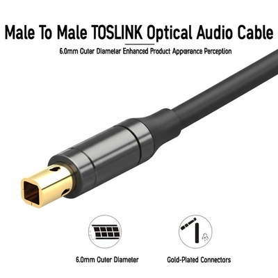 Male To Male TOSLINK Optical Audio Cable 6.0mm Outer Diameter Enhanced Product Appearance Perception Gold-Plated Connectors